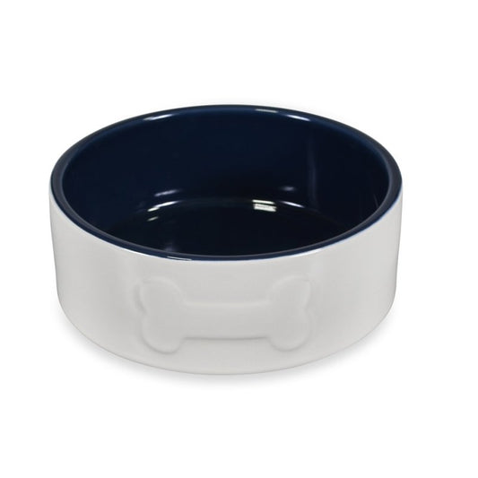 New Bone Ceramic Cream and Navy Dog Bowl 20cm