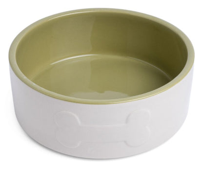 Petface Cream and Green Bone Ceramic Dog Bowl.