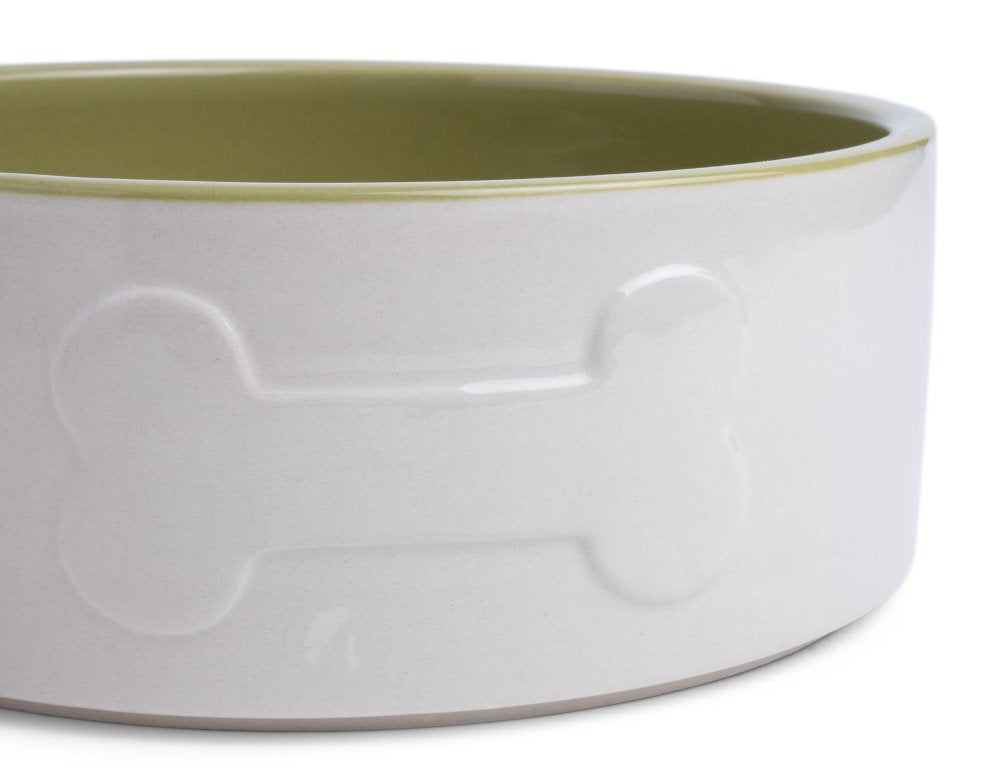 Petface Cream and Green Bone Ceramic Dog Bowl.