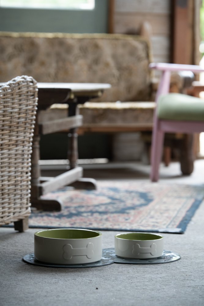 Petface Cream and Green Bone Ceramic Dog Bowl.