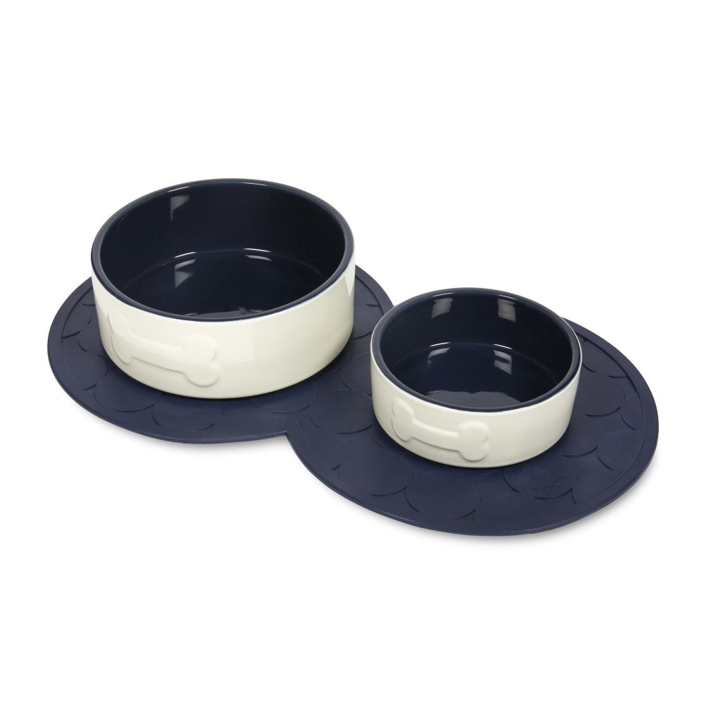 New Bone Ceramic Cream and Navy Dog Bowl 20cm